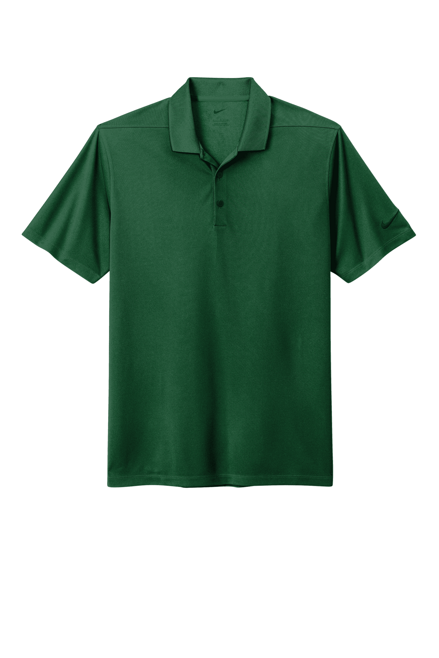 Nike men's Dri-FIT polo shirt in forest green with a printed design, showcasing the breathable athletic fabric and classic polo style.