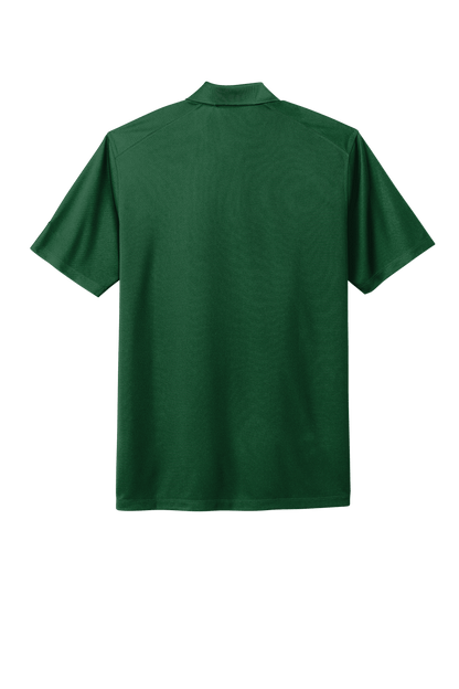 Nike men's Dri-FIT polo shirt in forest green with a printed back view, showcasing breathable athletic fabric and classic polo design.