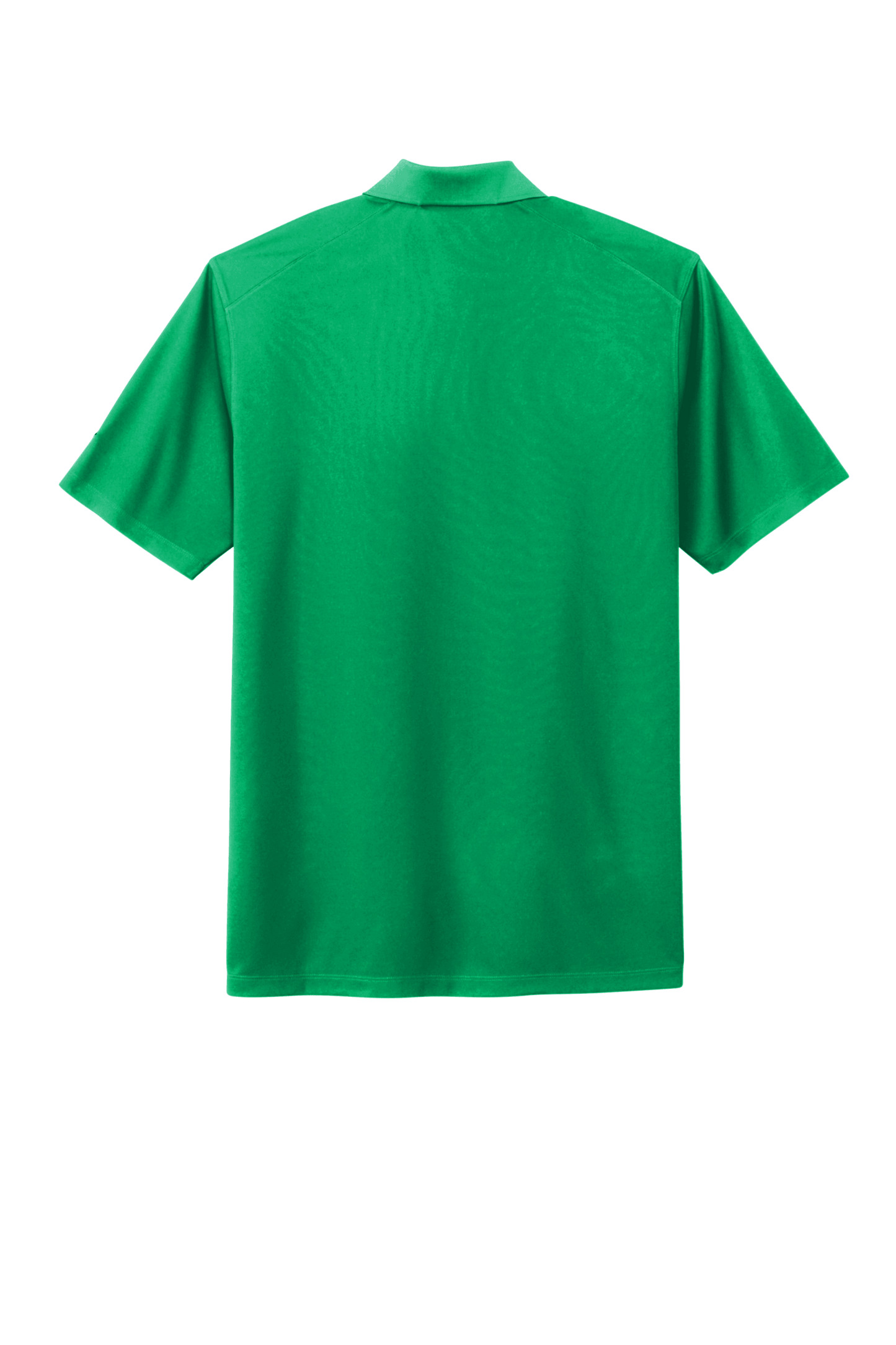 Nike men's Dri-FIT polo shirt with green print, shown from the back, made of moisture-wicking fabric for active wear.