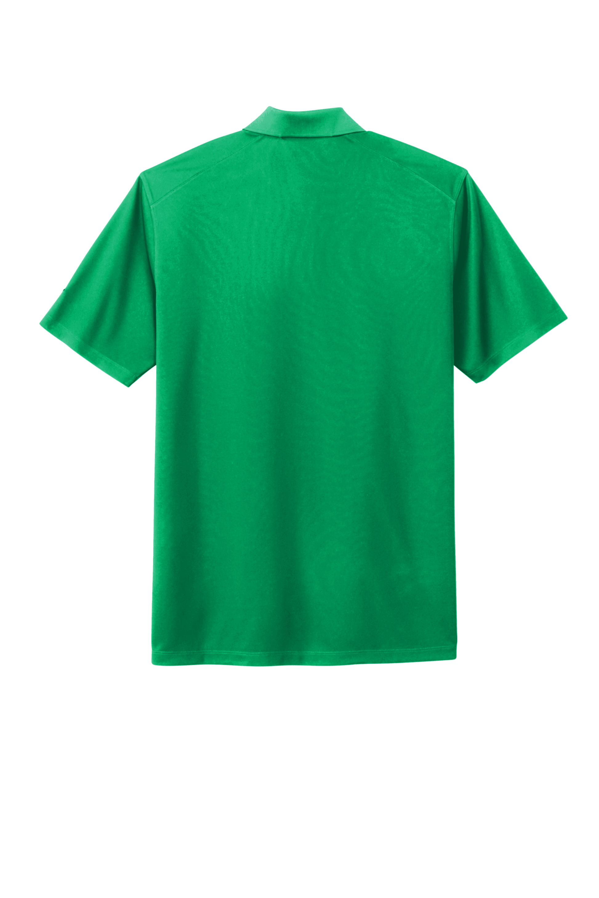 Nike men's Dri-FIT polo shirt with green print, shown from the back, made of moisture-wicking fabric for active wear.