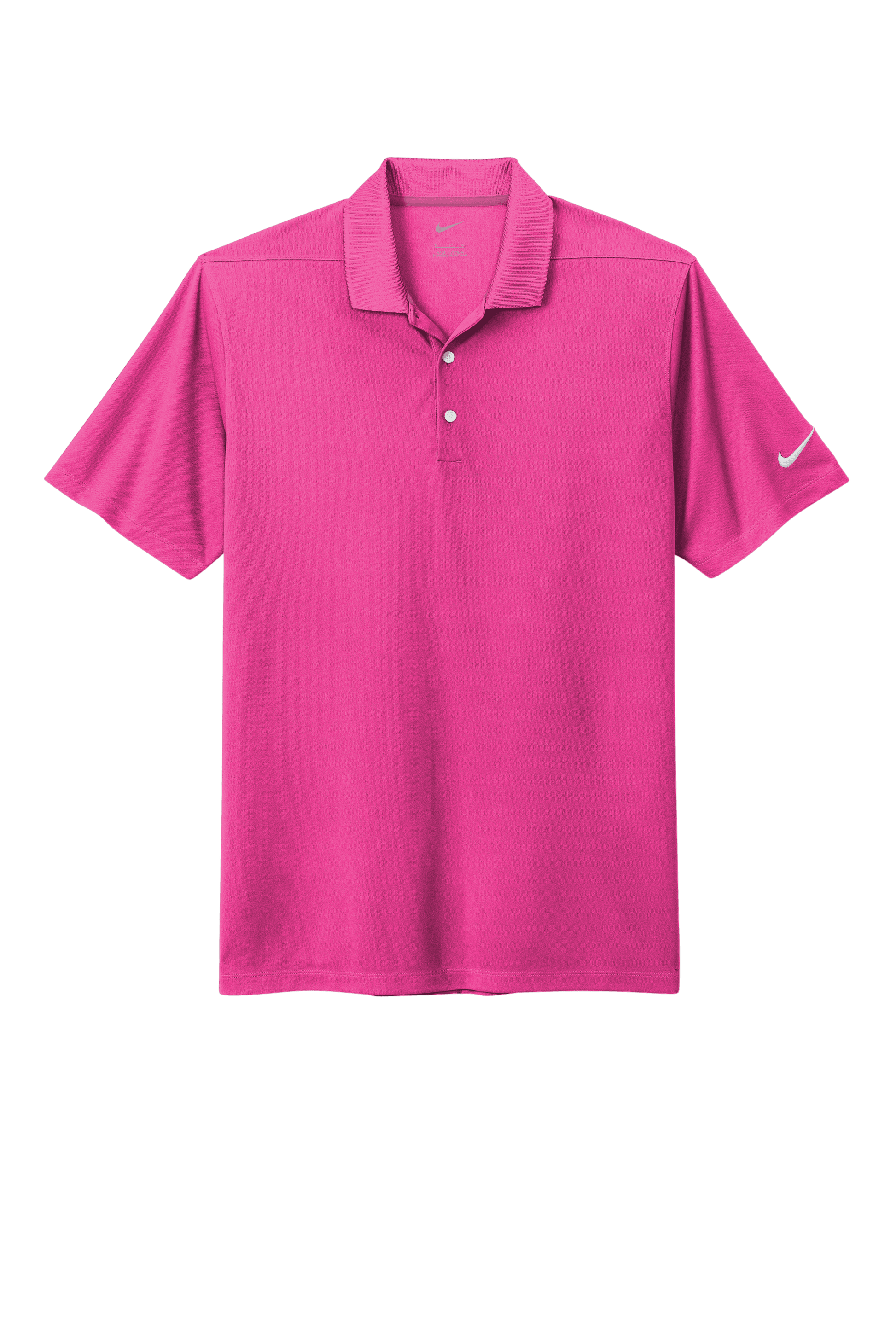 Nike men's Dri-FIT polo shirt in hot pink with a printed design, showcasing a comfortable, athletic fit for sports and casual wear.