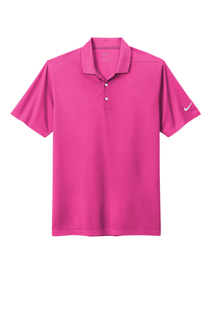 Nike men's Dri-FIT polo shirt in hot pink with a printed design, showcasing a comfortable, athletic fit for sports and casual wear.