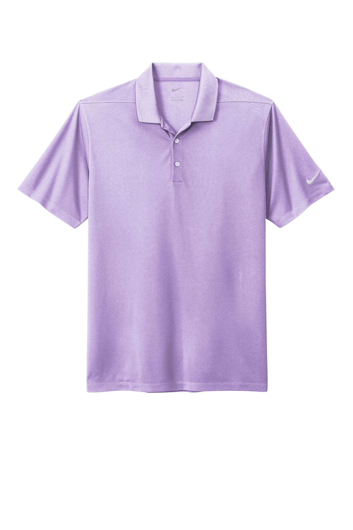Nike men's Dri-FIT polo shirt with lilac print, featuring a close-up view of the fabric and design details.