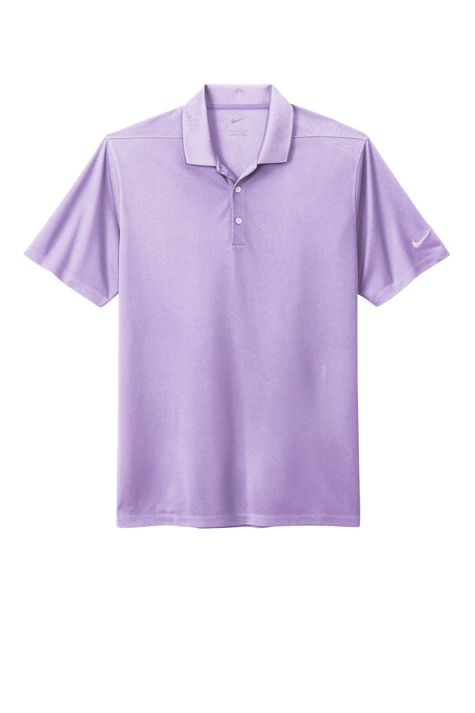 Nike men's Dri-FIT polo shirt with lilac print, featuring a close-up view of the fabric and design details.