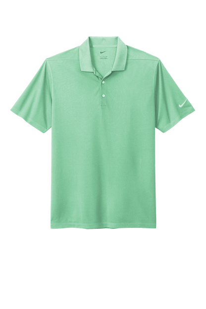 Nike men's Dri-FIT polo shirt with mint print design, shown in a flat view highlighting the fabric and pattern details.