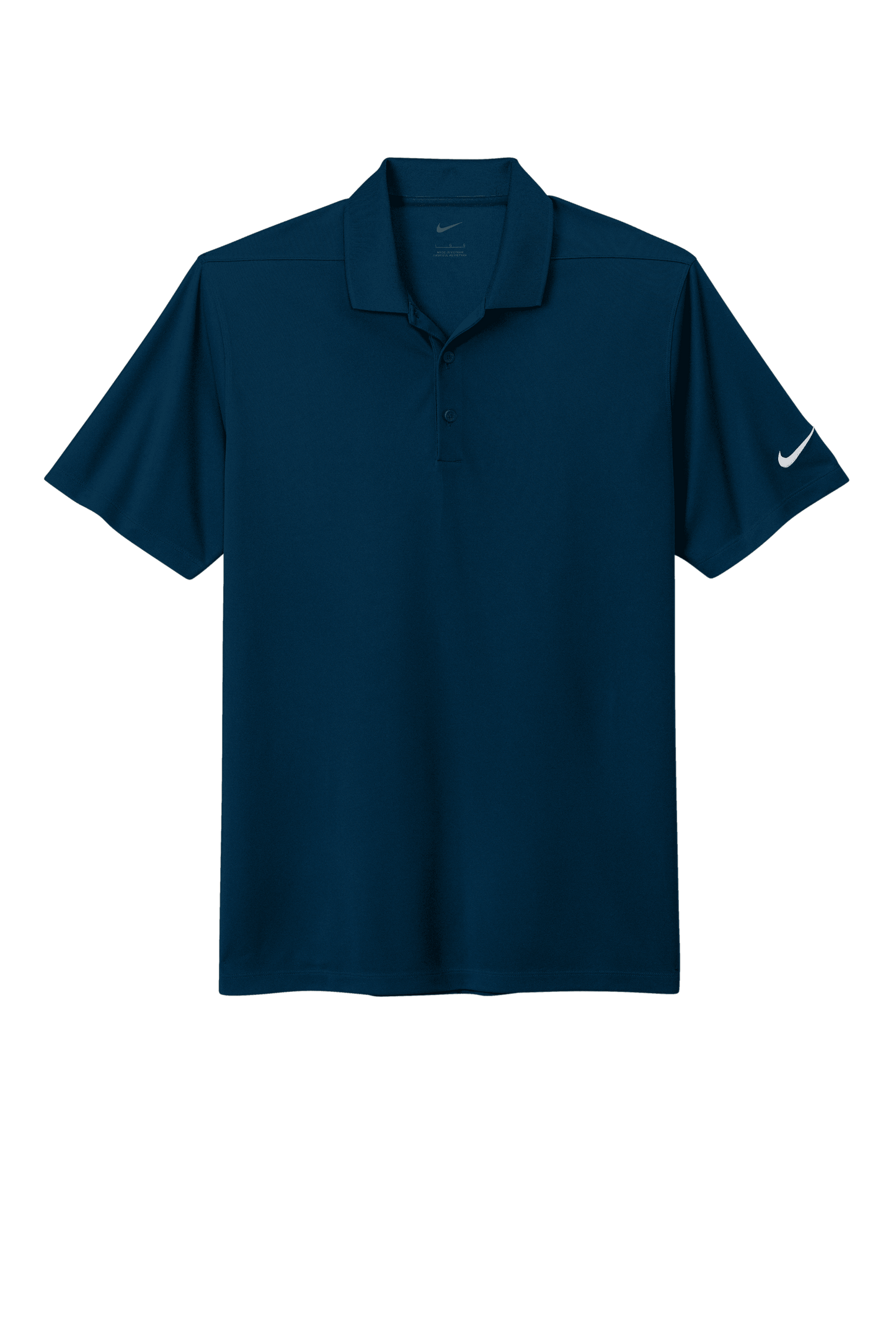 Nike men's Dri-FIT polo shirt with navy print, showing front view of the breathable, athletic men's polo shirt design.