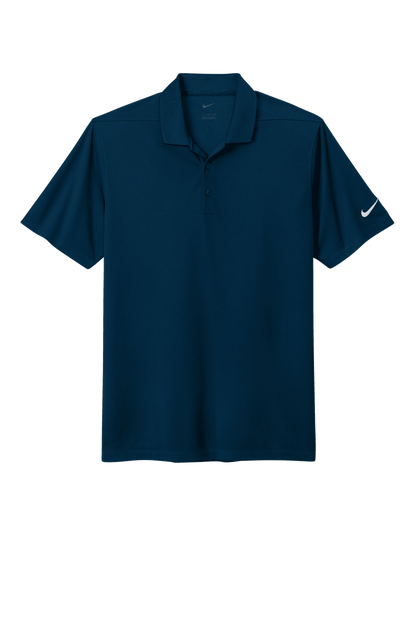 Nike men's Dri-FIT polo shirt with navy print, showing front view of the breathable, athletic men's polo shirt design.
