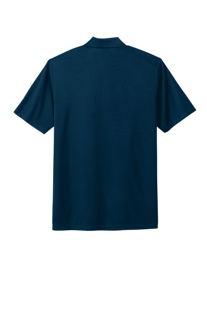 Nike men's Dri-FIT polo shirt in navy with printed design, shown from the back, made of moisture-wicking fabric for active wear.