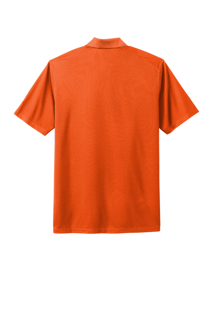 Nike men's Dri-FIT polo shirt with orange print, shown from the back, featuring breathable fabric and sporty design.