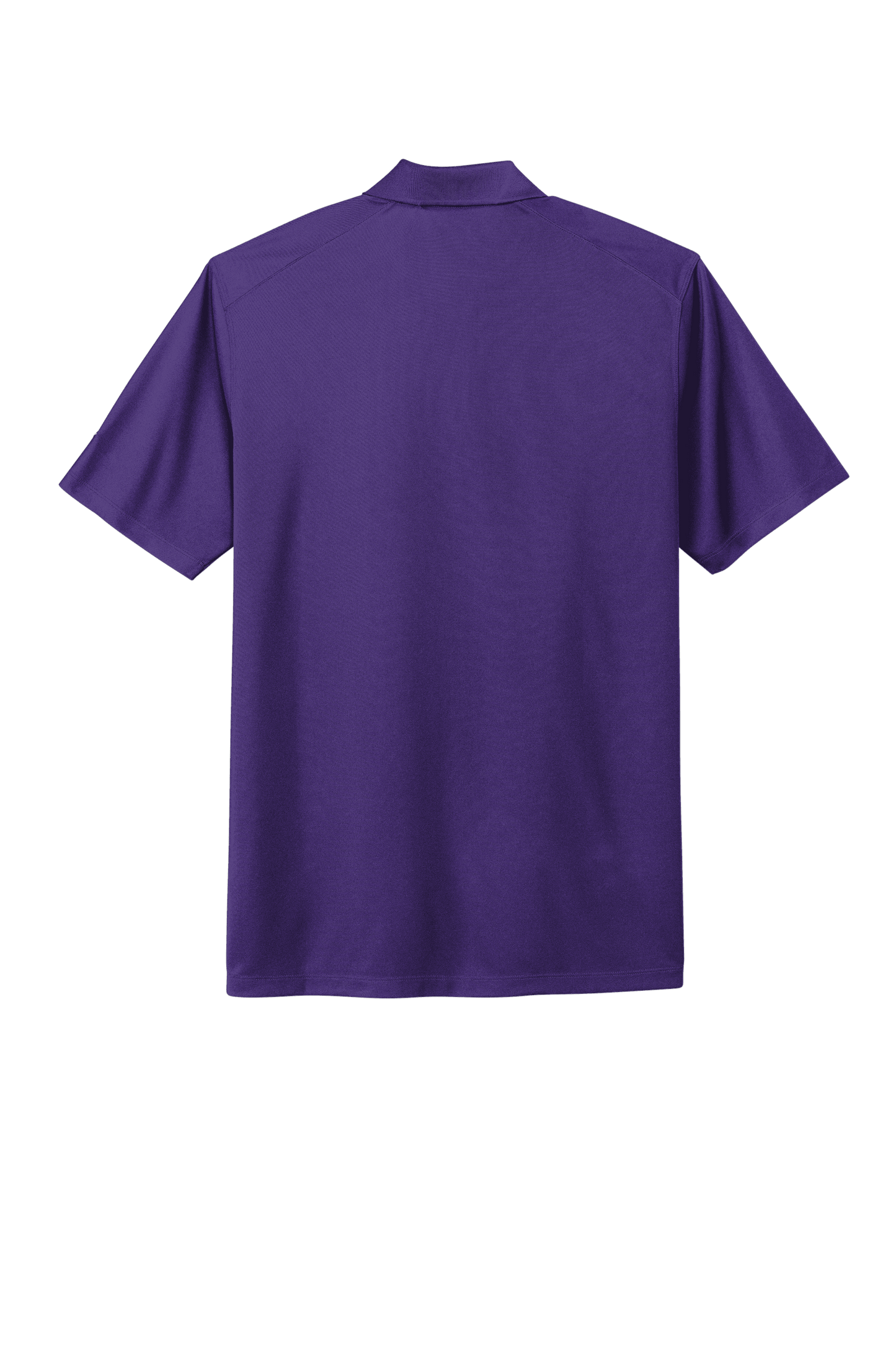 Nike men's Dri-FIT polo shirt with purple print, shown from the back, made for comfort and style in athletic or casual wear.