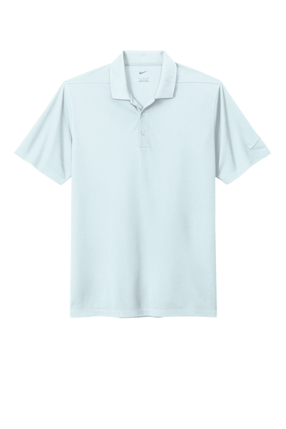 Nike men's Dri-FIT polo shirt in blue with a printed design, featuring a classic collar and short sleeves.