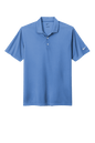Nike men's Dri-FIT polo shirt in Valor Blue with printed design, shown in a view highlighting the fabric and pattern detail.