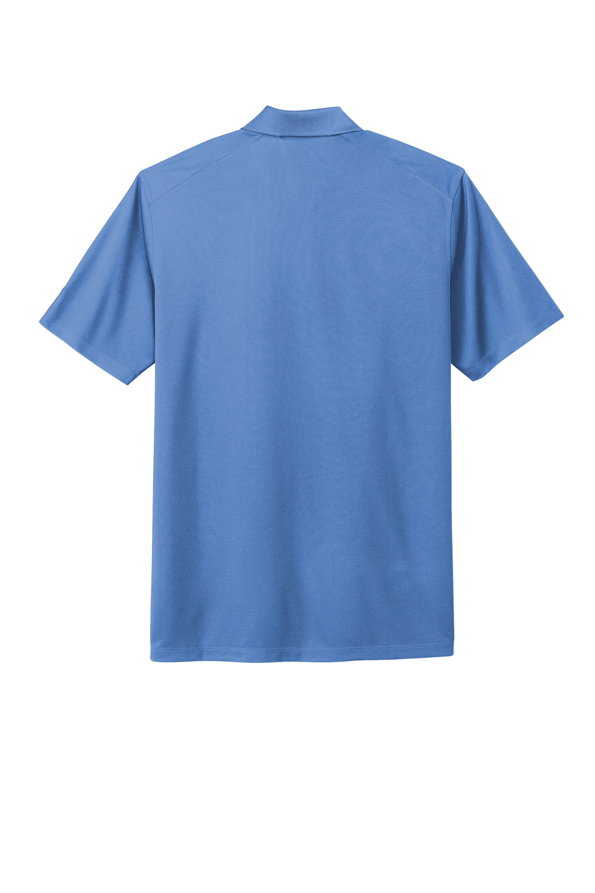 Nike men's Dri-FIT polo shirt in Valor Blue with printed design, shown from the back view, ideal for sports and casual wear.