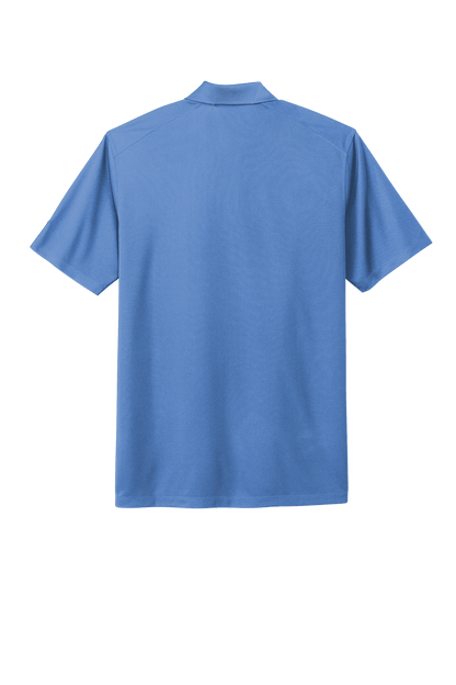 Nike men's Dri-FIT polo shirt in Valor Blue with printed design, shown from the back view, ideal for sports and casual wear.