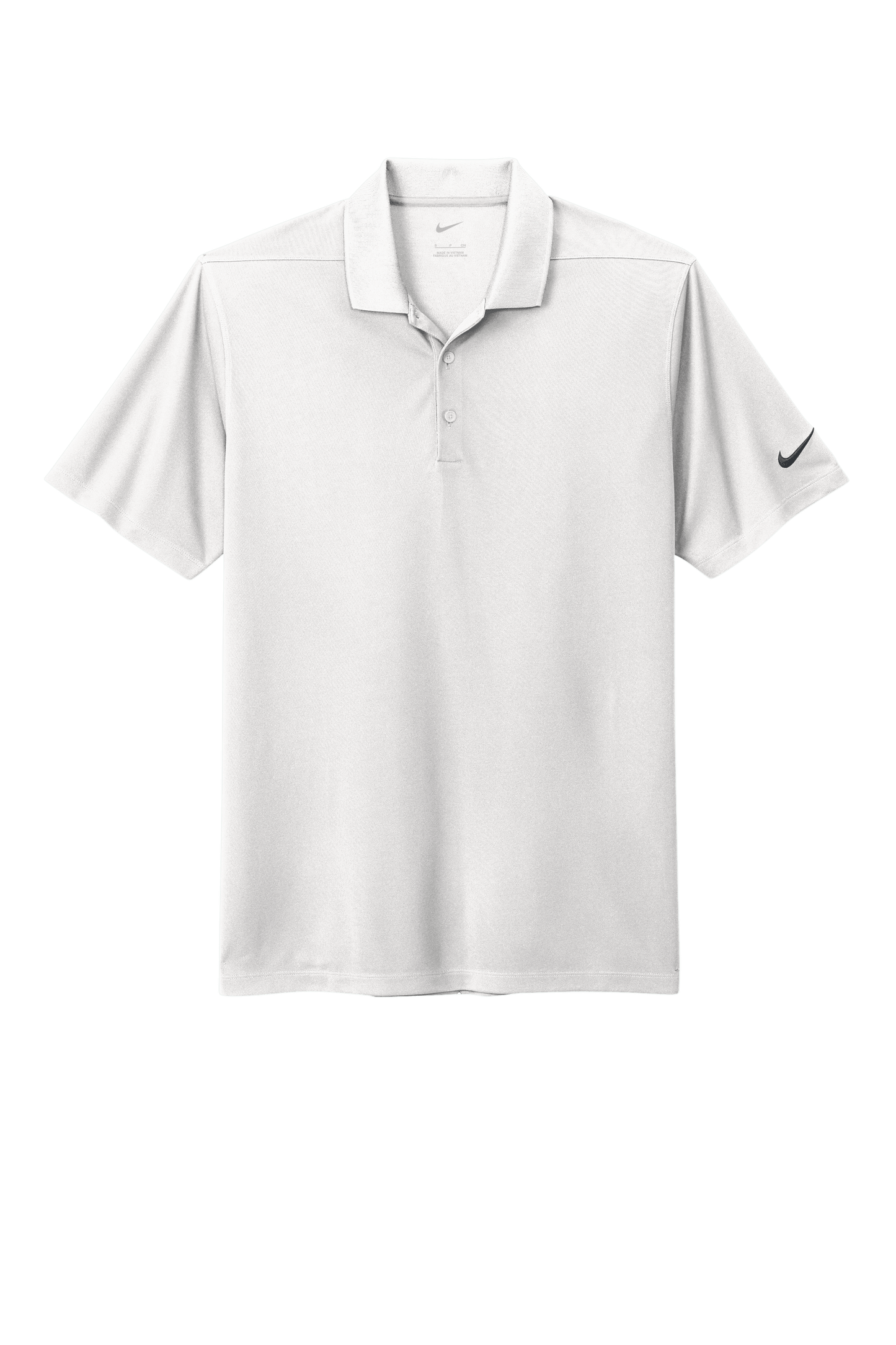 Nike men's Dri-FIT polo shirt with white print design, showcasing breathable athletic fabric and classic polo collar.