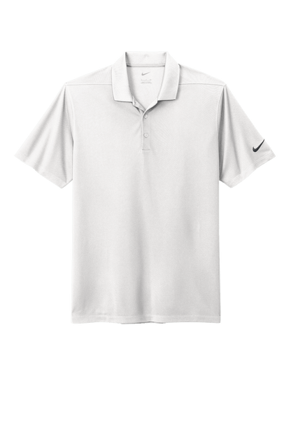 Nike men's Dri-FIT polo shirt with white print design, showcasing breathable athletic fabric and classic polo collar.