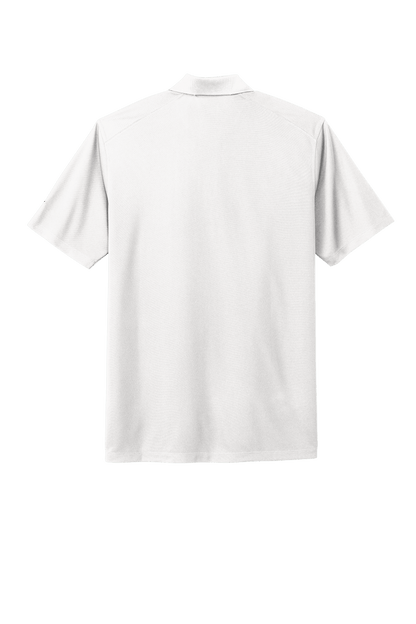 Nike men's Dri-FIT polo shirt with white print, shown from the back, made for active wear and customizable options.