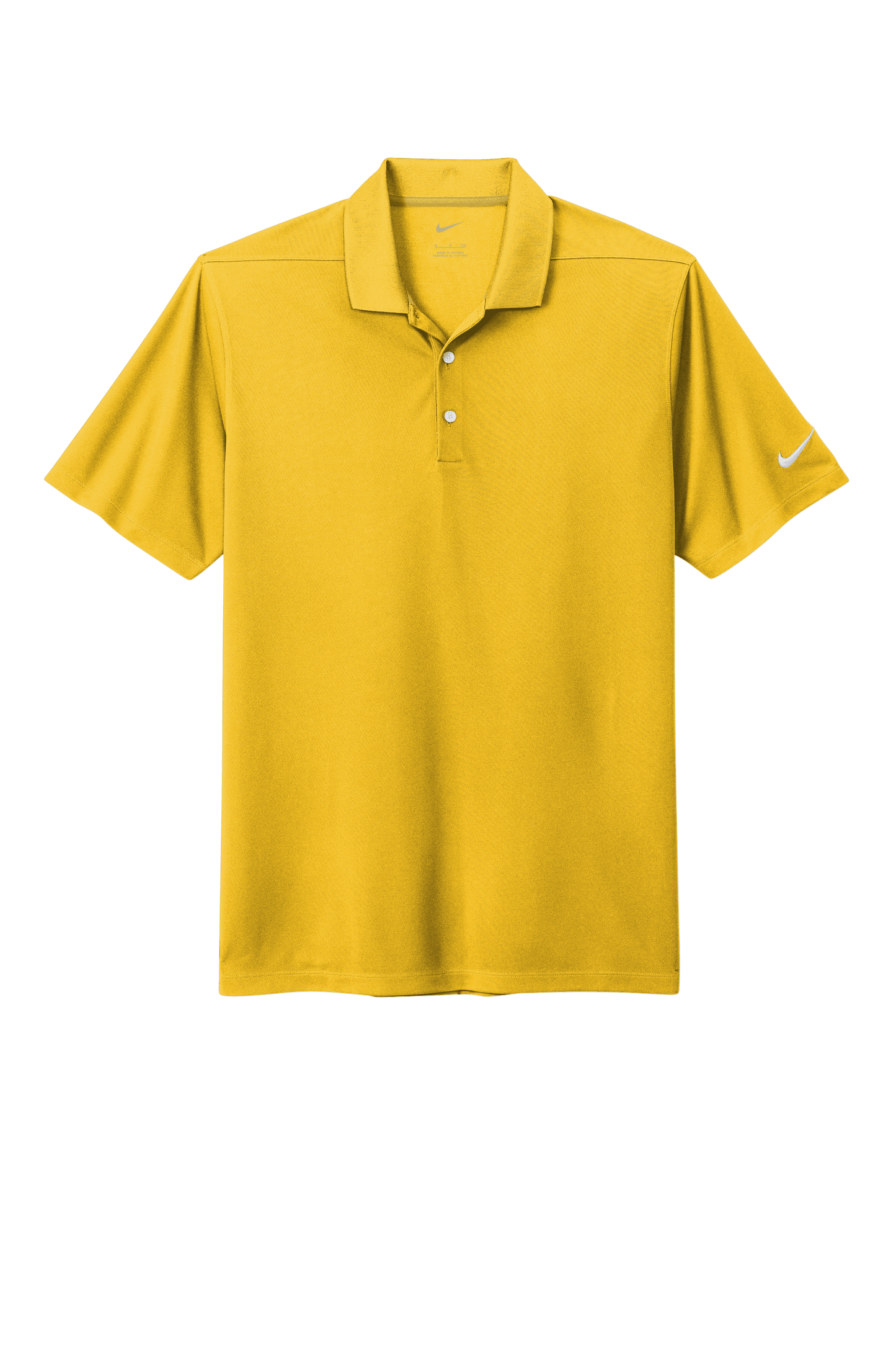 Nike men's Dri-FIT polo shirt with yellow print, showcasing the front view of the lightweight, moisture-wicking athletic polo.