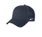 Nike navy trucker cap with mesh panels and printed design, showcasing a classic snapback style for customizable or plain options.