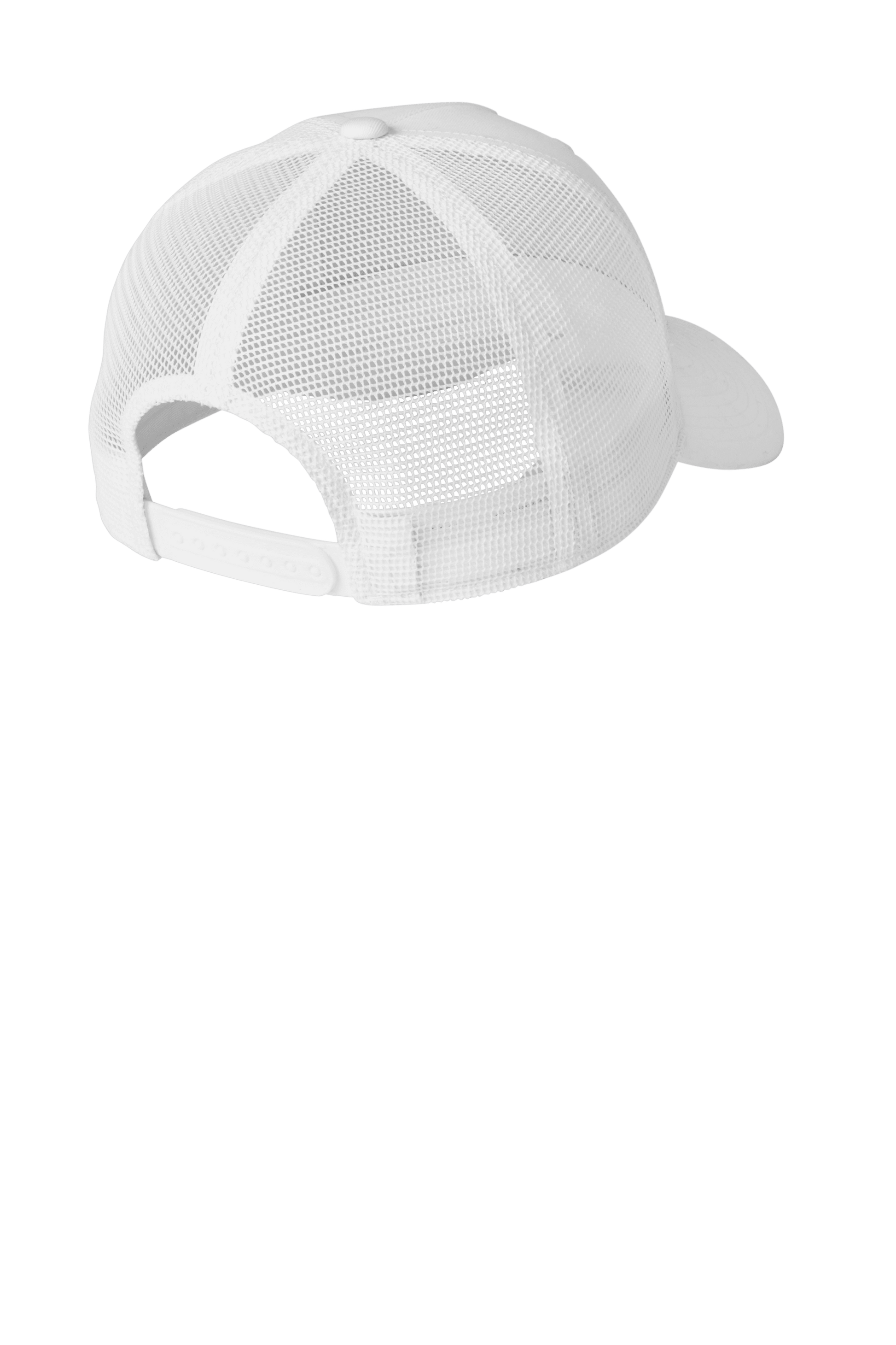Nike white mesh trucker cap with printed design, adjustable snapback closure, and classic Nike branding.
