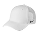 Nike white mesh trucker cap with printed design, adjustable snapback closure, and breathable mesh panels.