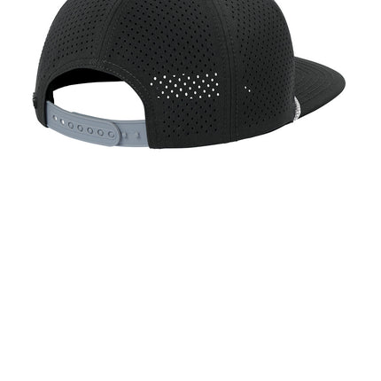 Black OGIO® 5-Panel Rope Performance Cap with flat back design, featuring a structured cap and adjustable rope detail.