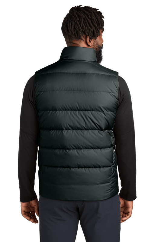 Black Outdoor Research Coldsnap Down Vest for men, featuring insulated quilted design and front zipper closure.