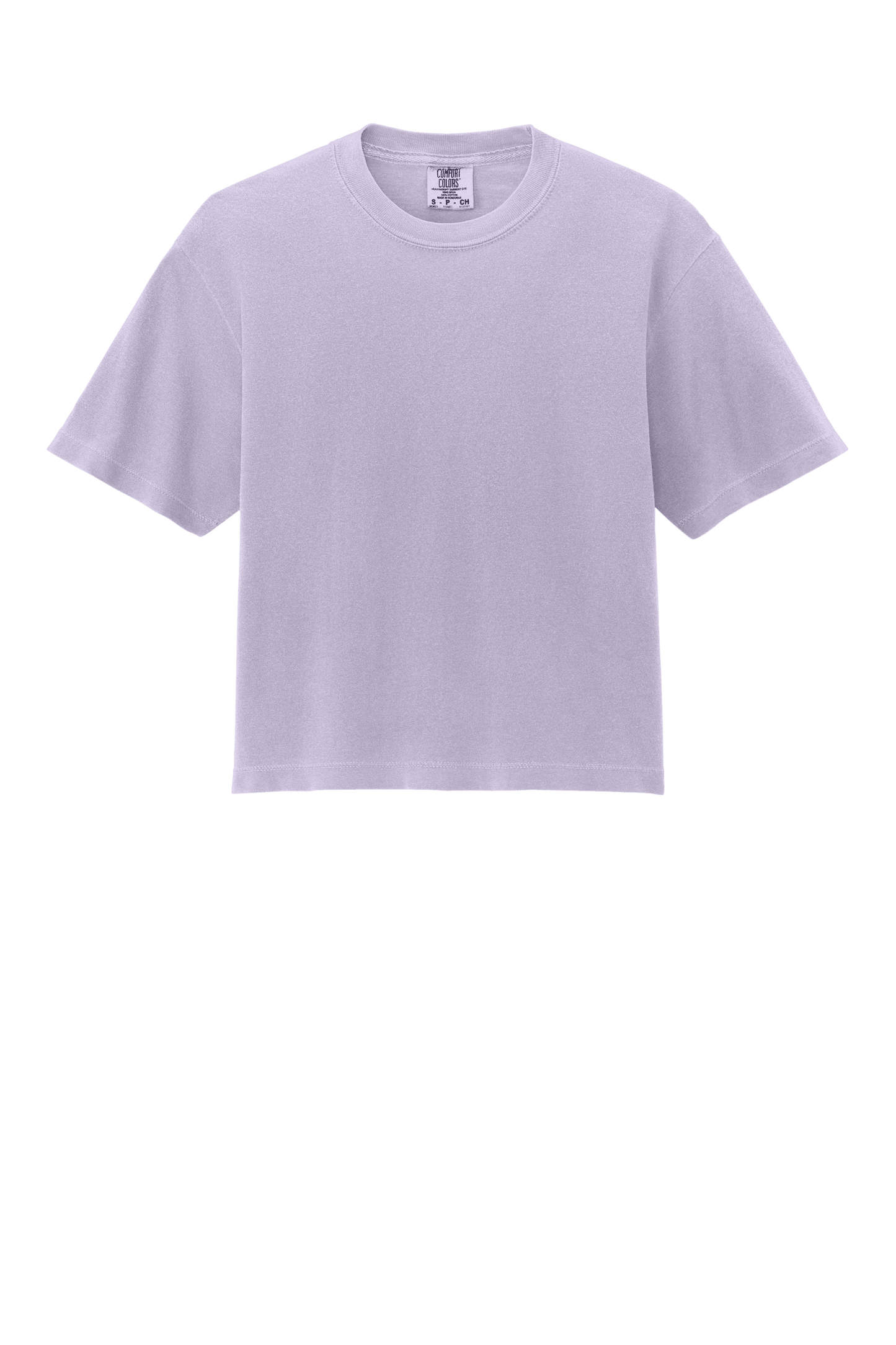 Comfort Colors women's heavyweight boxy crop top in orchid mint, garment-dyed with a relaxed fit and custom print.