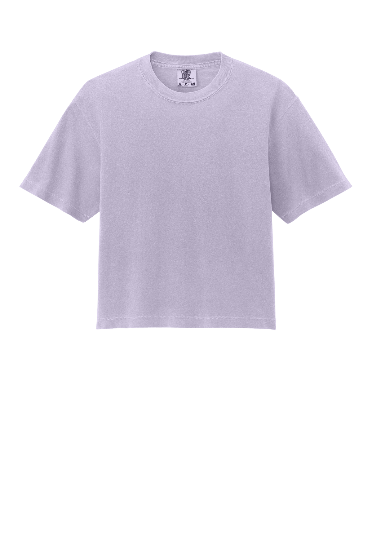 Comfort Colors women's heavyweight boxy crop top in orchid mint, garment-dyed with a relaxed fit and custom print.