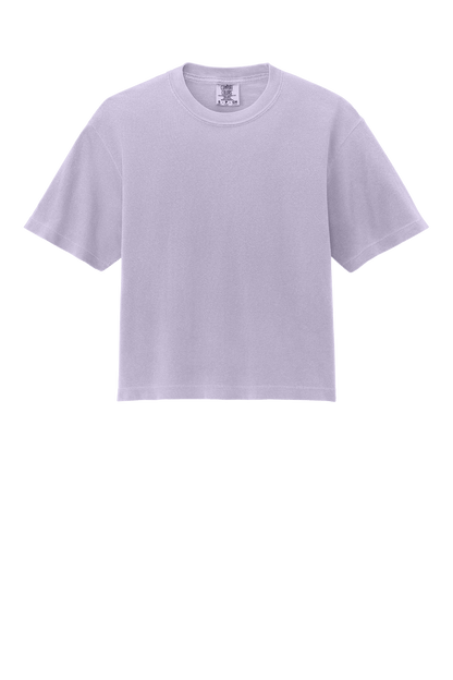 Comfort Colors women's heavyweight boxy crop top in orchid mint, garment-dyed with a relaxed fit and custom print.