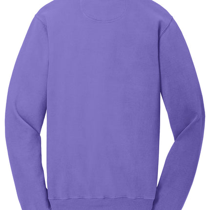 Amethyst Port & Co™ Beach Wash® sweatshirt by Print-View, flat back view showing cozy, garment-dyed crewneck in soft fabric.