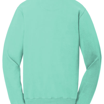 Port & Co™ Beach Wash® garment-dyed crewneck sweatshirt in cool mint, shown flat back view.