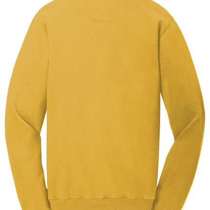 Port & Co Beach Wash® garment-dyed crewneck sweatshirt in Dijon color, shown flat back view, made by Print-View.