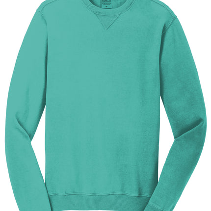 Print-View Port & Co™ Beach Wash® crewneck sweatshirt in peacock color, flat front view showing soft, garment-dyed fabric.