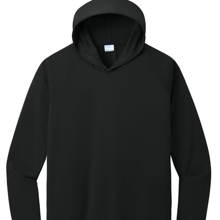 Port & Co Performance Pullover Hooded Tee front view - black - performance pullover, light polyester, removable tag, personalized options at Print-View.