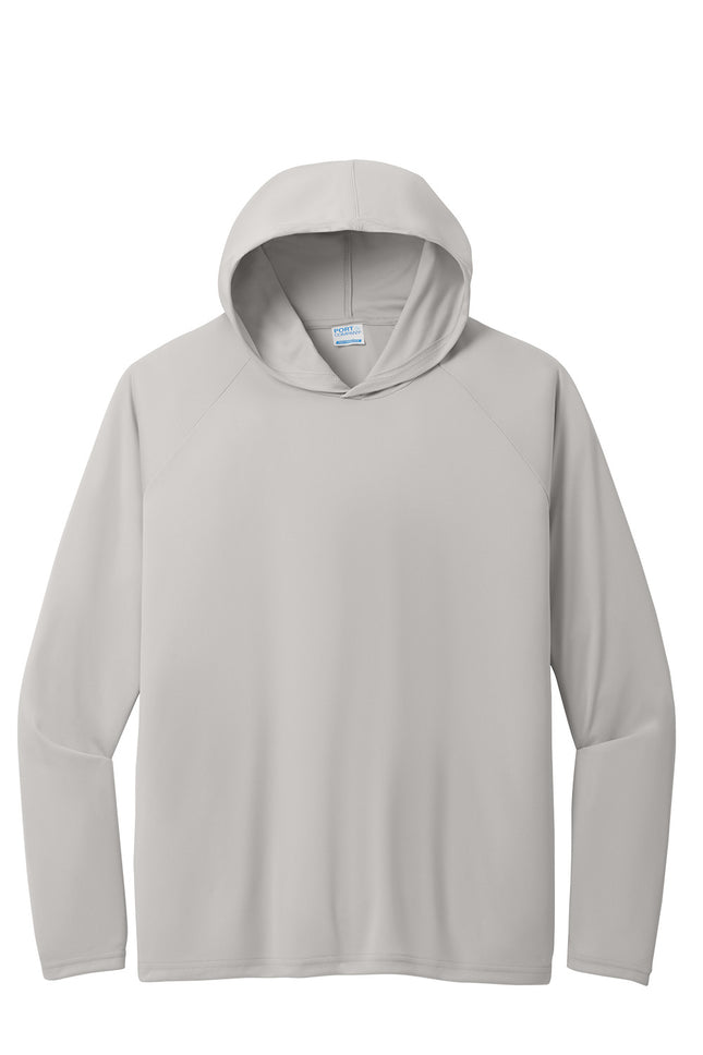 Port & Co Performance Pullover Hooded Tee front view - silver - lightweight -wicking, breathable performance fabric, customization available.