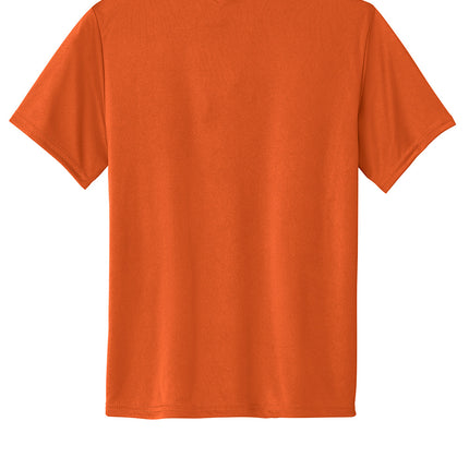 Port & Co Youth Performance Tee back view in orange — UPF50 protective fabric, perfect for outdoor teams and camps (Print-View).