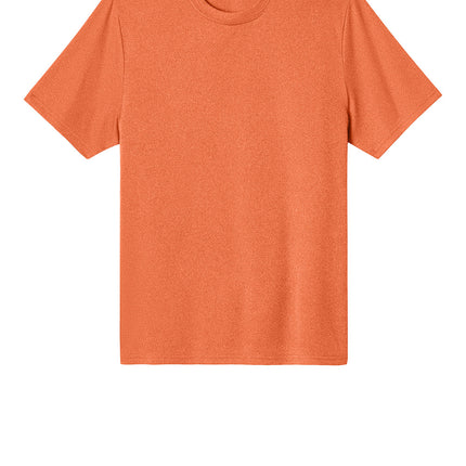 Port & Co Heather Performance Tee front view in vintage deeporange heather– custom performance tee by Print-View, soft heather finish.