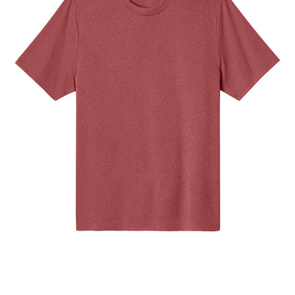 Port & Co Heather Performance Tee front view in deepred heather – custom performance tee by Print-View, breathable and lightweight