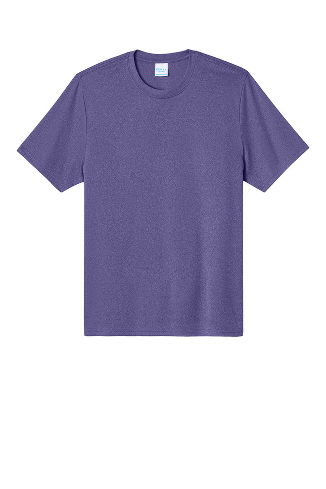 Port & Co Heather Performance Tee front view in TeamPurpleHeather– custom performance tee by Print-View, quick-dry and UPF50.