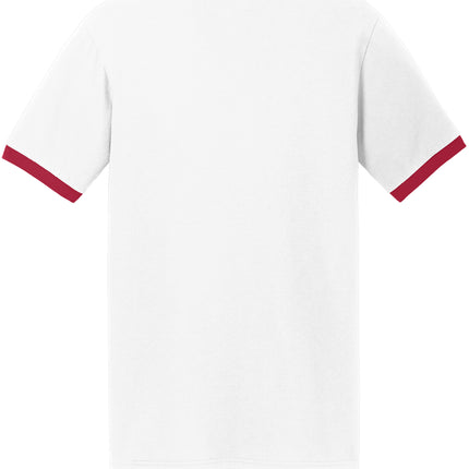 Red and white Port & Co Core Cotton Ringer Tee back view