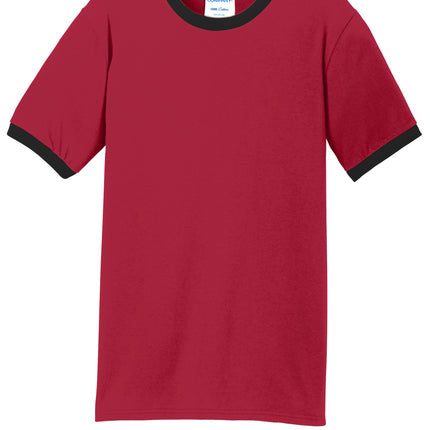 Red and black Port & Co Core Cotton Ringer Tee front view”