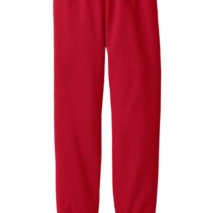 Port & Co Youth Core Fleece Sweatpant front  view - red - elastic waistband and cuffs, decoration friendly