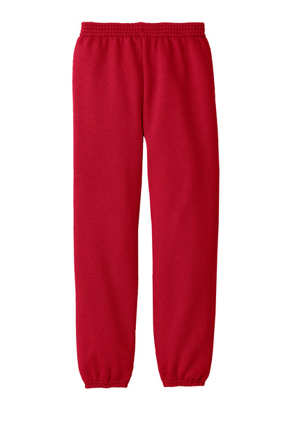 Red Port & Co™ Youth Core Fleece Sweatpants from Print-View, shown flat back view with elastic waistband and soft fleece material.