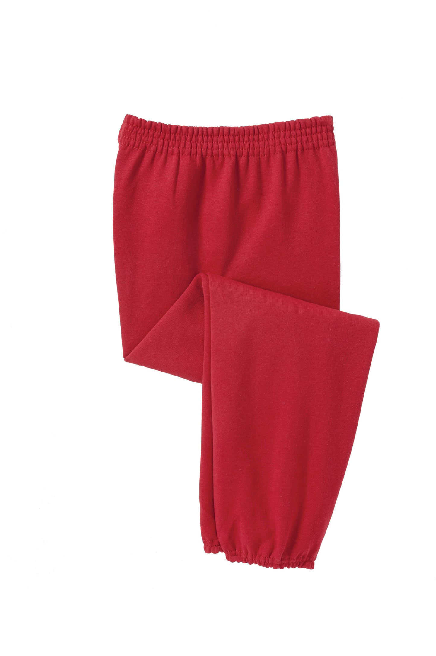 Red Port & Co™ Youth Core Fleece Sweatpants folded, showing soft fleece fabric and comfortable fit, branded by Print-View.