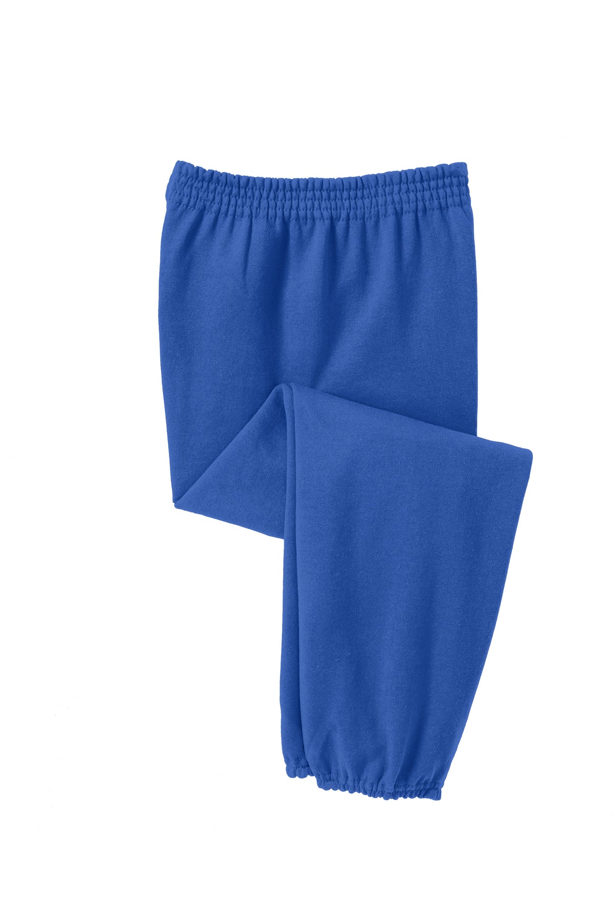 Royal blue Port & Co youth fleece sweatpants by Print-View, front view showing comfortable elastic waistband and casual fit.