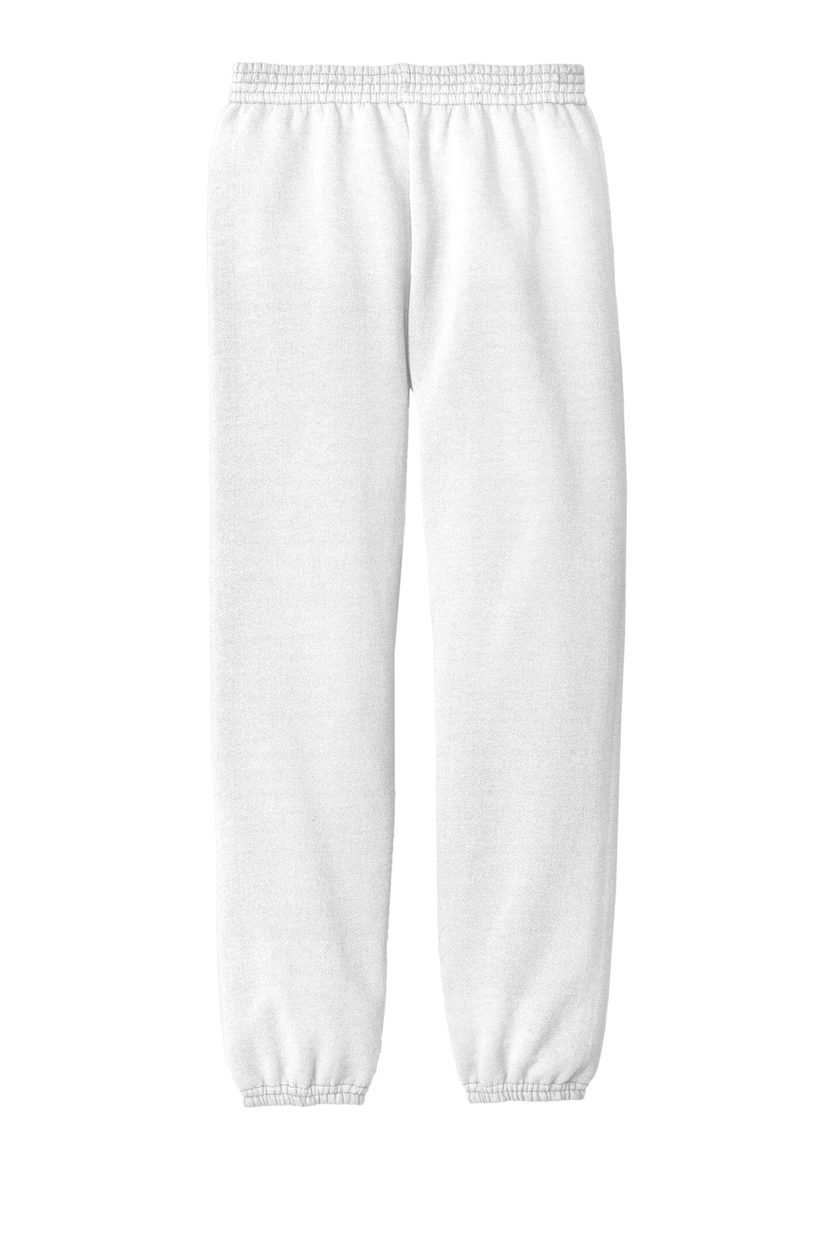 White Port & Co™ Youth Core Fleece Sweatpants with flat back design, made by Print-View, showcasing comfortable, casual athletic wear.