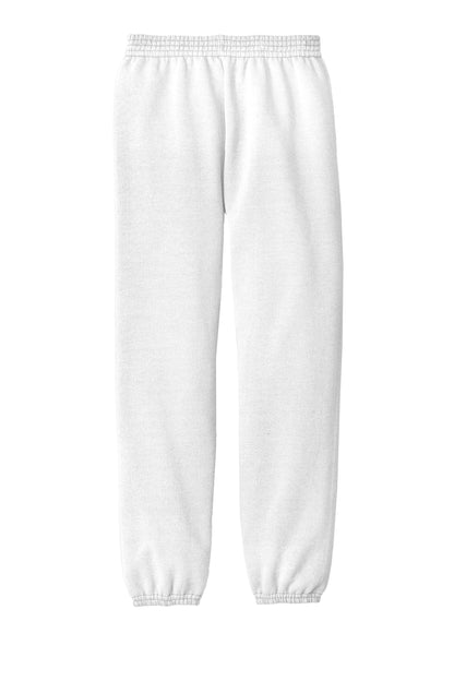 White Port & Co™ Youth Core Fleece Sweatpants with flat back design, made by Print-View, showcasing comfortable, casual athletic wear.