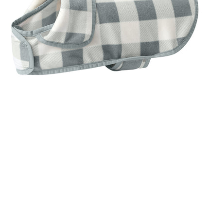Print-View Port Authority® fleece jacket in marshmallow and grey buffalo check, shown on a mannequin from the left side.