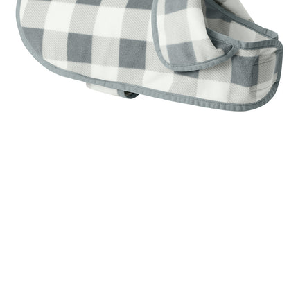 Port Authority® Pet fleece jacket in marshmallow and monument grey with buffalo check pattern, shown from the right side.